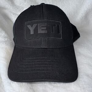 YETI Black on Black Trucker Hat Adjustable Mesh Back One Size (Minor Flaw)